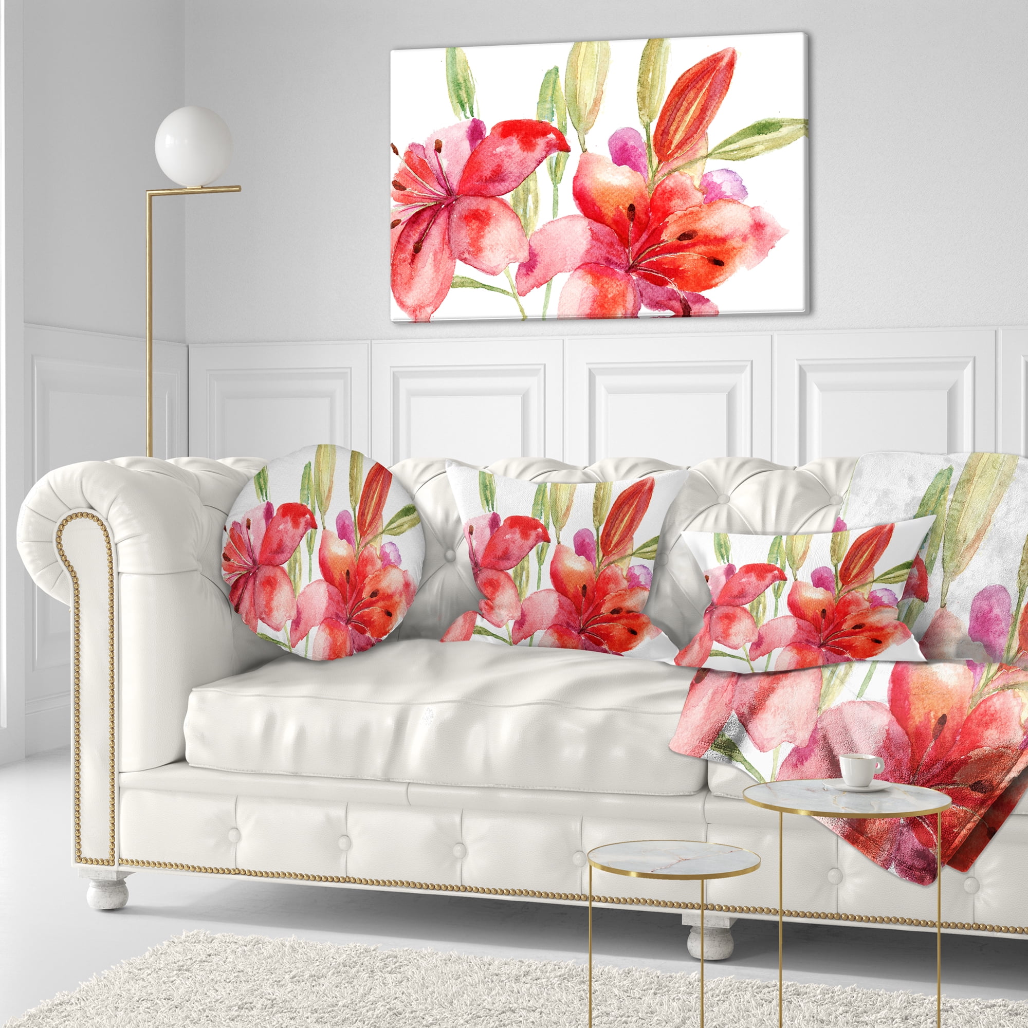 Designart Lily Flowers Illustration - Floral Throw Pillow - 12x20