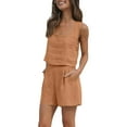 thumbnail image 2 of ZAZYULZ Womens 2 Piece Sets Two Piece Shorts Crop Tops Trendy Clothes Summer Set(Brown,L), 2 of 9