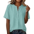 thumbnail image 4 of Maplenight Henley Shirts for Women Cotton Short Sleeve Blouses Button Relaxed Fit Casual Vacation Wear Summer Tops, 4 of 5