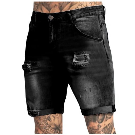 Tawop Jeans for Men Ripped Denim Mens Shorts Trendy Casual Cuffed Jeans Shorts