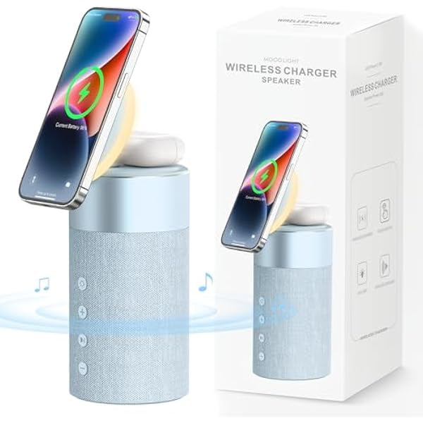 wonima11 Bluetooth Speaker, Magnetic Wireless Charger, Bluetooth Speakers with Night Light, 2 in 1 Wireless Charging Station