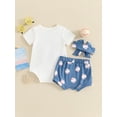 thumbnail image 6 of Baby Boy Girl Summer Outfit, Letter Embroidery Short Sleeve Romper Baseball Print Shorts Headband Toddler 3 Piece Set, 6 of 10