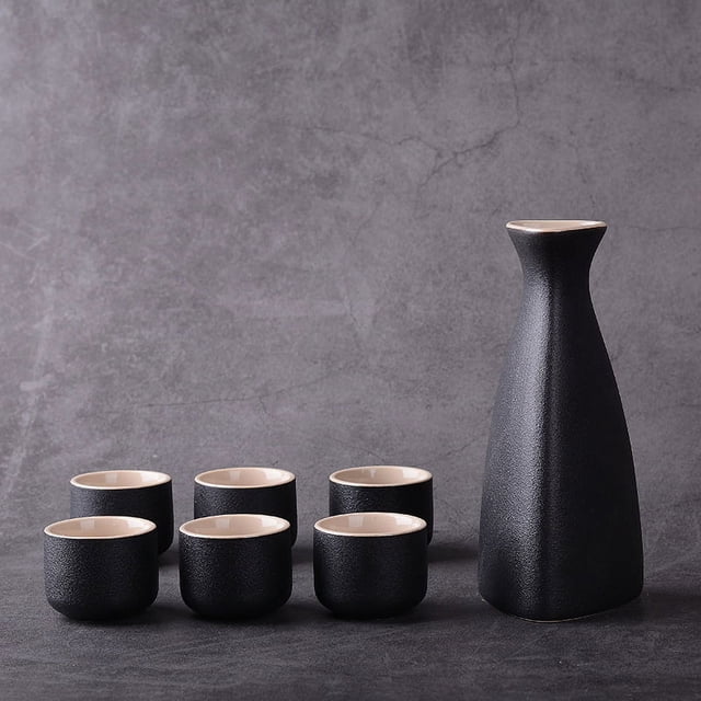 Juego de vino de estilo japonés, vajilla antigua de cerámica, vajilla amarilla para vino, vajilla negra de gres para licor
