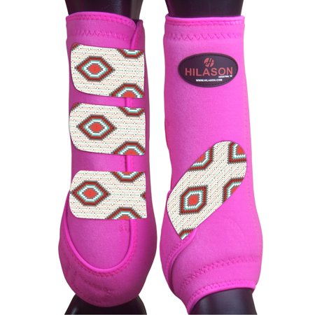 Large Hilason Horse Medicine Sports Boots Rear Hind Leg Pink Grey