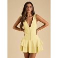 thumbnail image 4 of Yellow Women's Solid Color Deep V-Neck Ruffle Hem Sleeveless Dress,, 4 of 6
