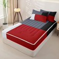 thumbnail image 2 of Erosebridal Modern Block Pattern Zipper Queen Comforter Set with Fitted Sheet and 2 Pillowcases,Geometric Grid Zipper Bedding Set,Gray Red White,Black Reversible, 2 of 6