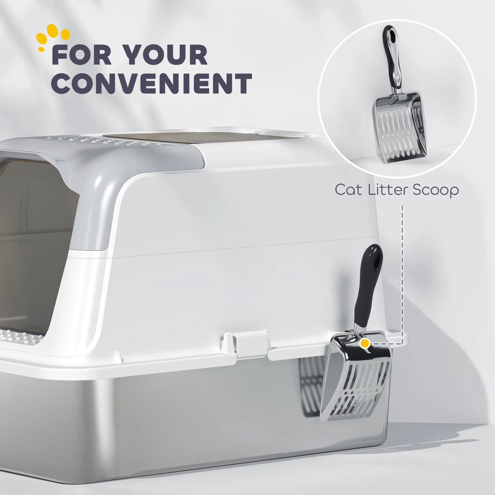 Extra Large Stainless Steel Litter Box, Enclosed Cat Litter Box with Scoop, Deodorizer Bag, Sand Drop Pedal