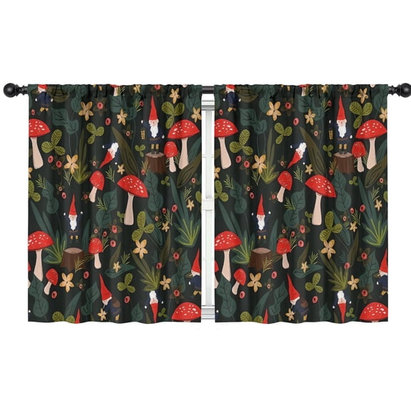 Blackout Kids Curtains,Red Mushroom Gnome Dark Green Pattern Childrens Insulated Curtains Set Of 2,Bedroom Essentials,Toddler Room Decor 42"x54"