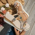 thumbnail image 5 of Dakaela Bohemian Wedge Sandals for Women Wide Width Casual Platform Slides Open Toe Orthopedic Dressy Slip on Summer Beach Shoes Beige 9.5, 5 of 8