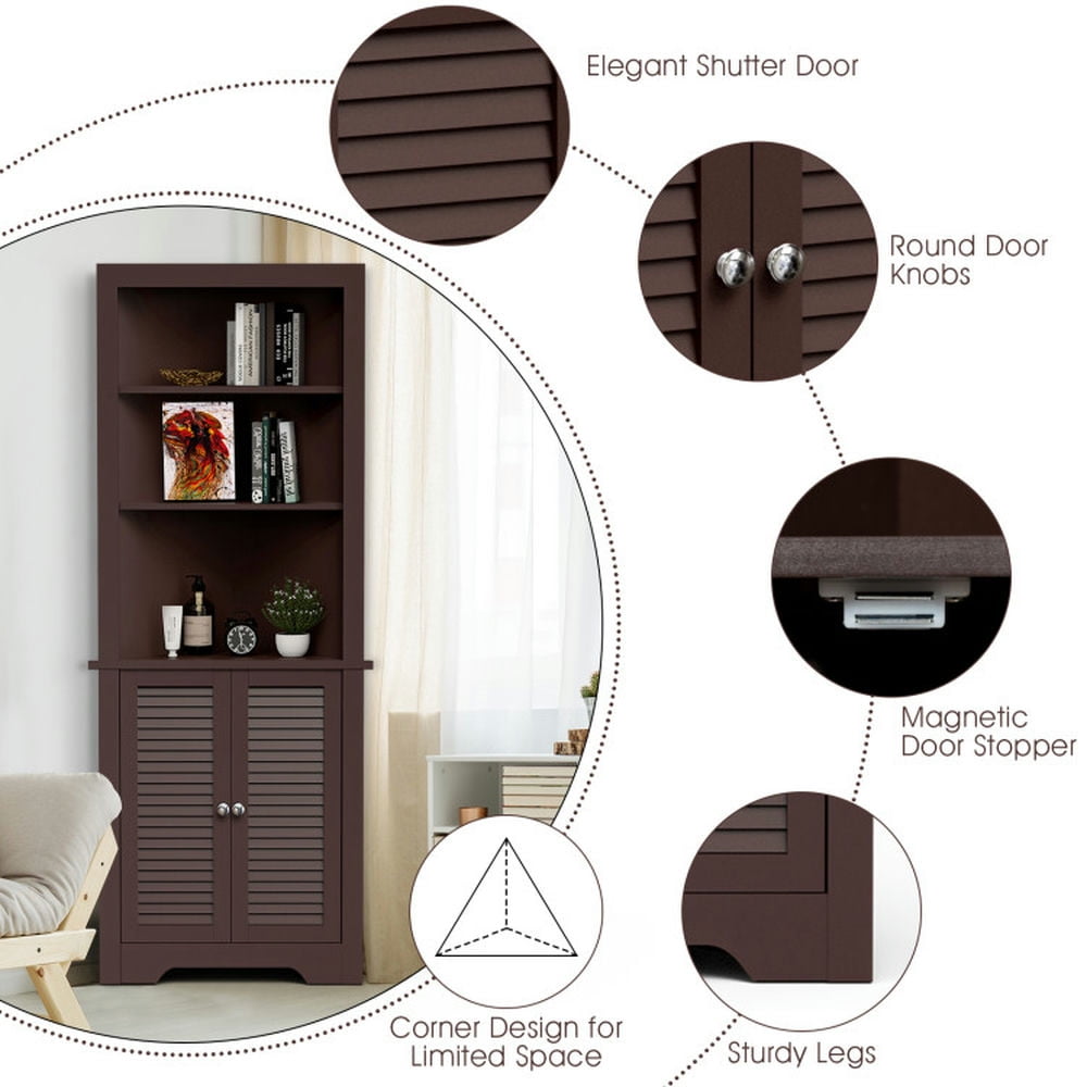 Finihen Storage Cabinet, Floor Cabinet, Free Standing Tall Bathroom Corner Storage Cabinet with 3 Shelves, for Bathroom, Living Room, Bedroom, Kitchen, Brown