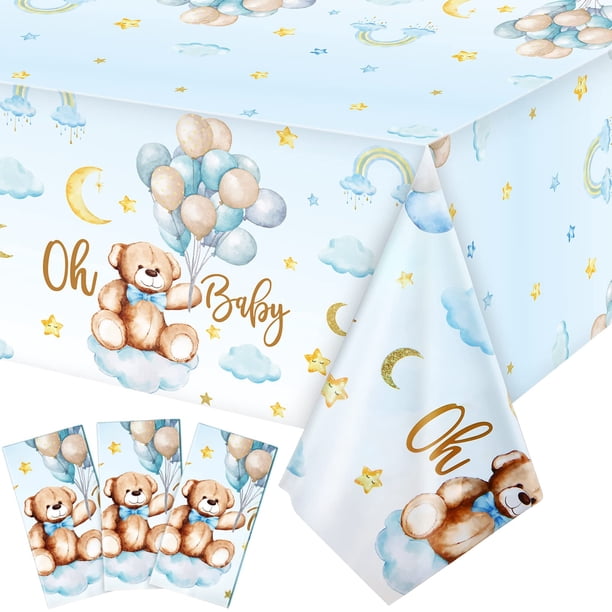 Mantel de plástico Tatuo con osito de peluche para baby shower, 137 x 274 cm, 3 unidades