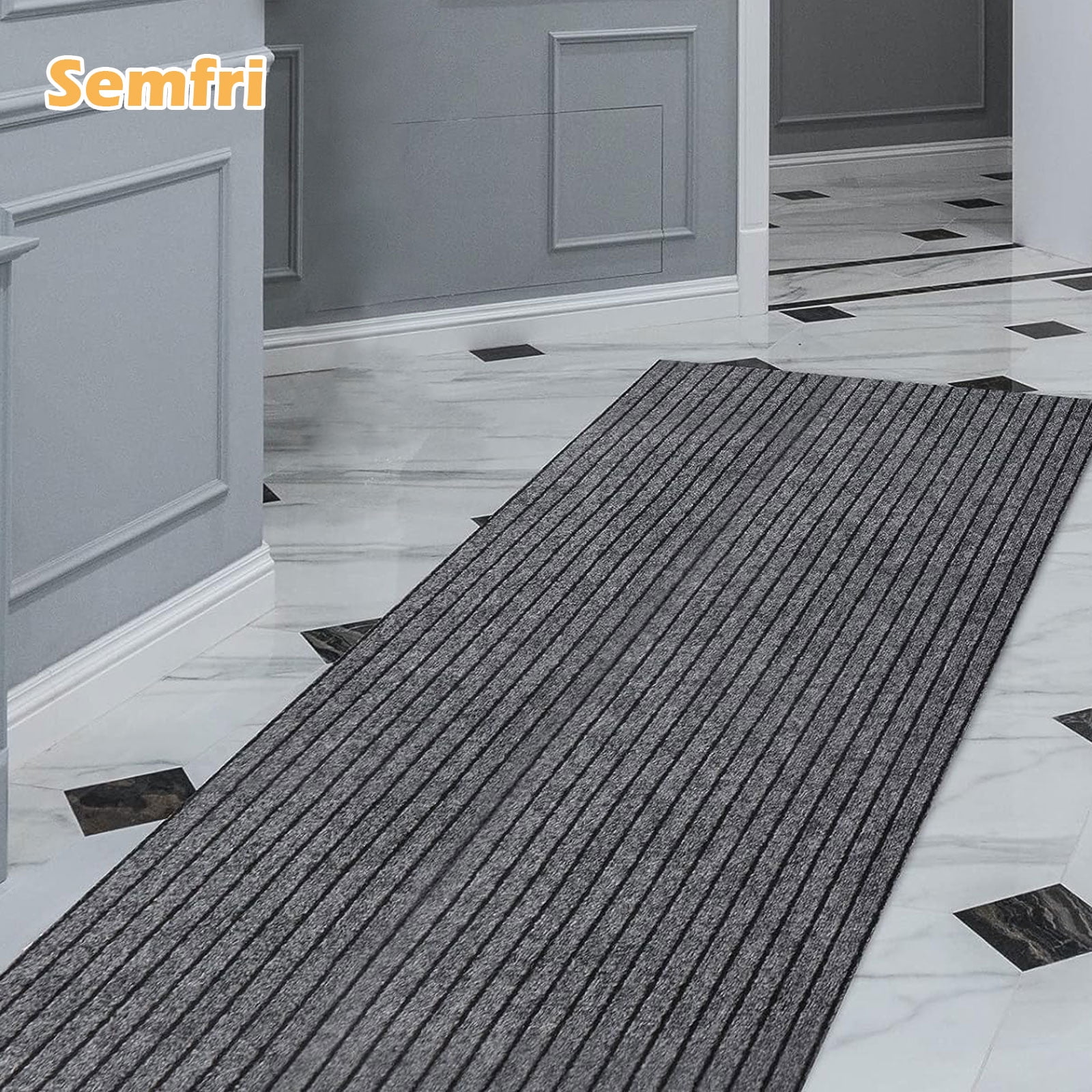 Semfri Runner Rugs 2 x 8 ft Carpet Runner Striped Rug Area Rugs for Aisle Hallway Balcony Garage Entryway Stair Gray