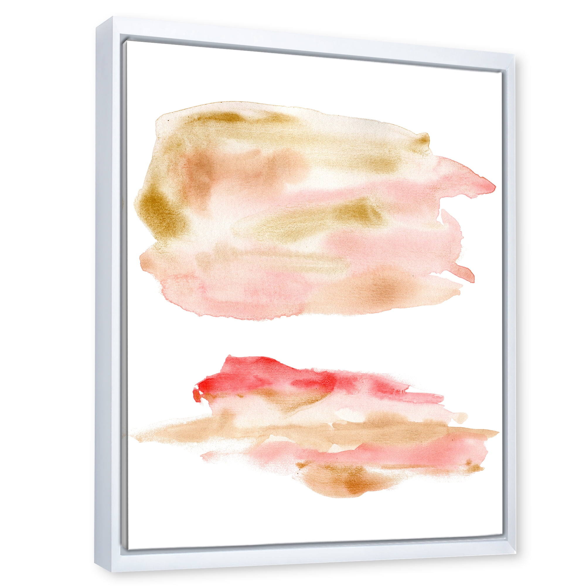 Designart 'Abstract Clouds Set With Pink Gold Beige and Red' Modern Framed Canvas Wall Art Print