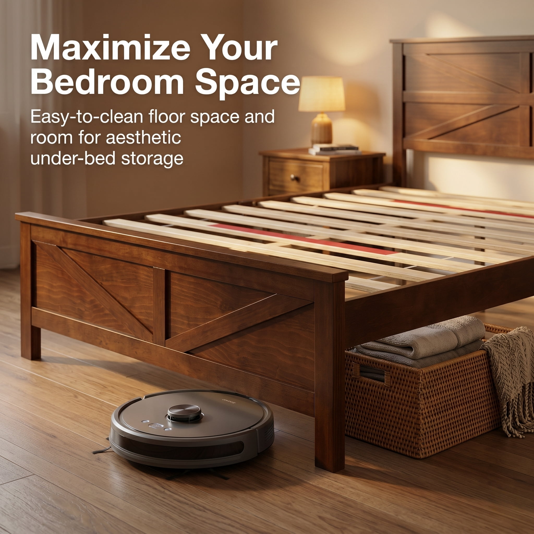 Mintazer Farmhouse Queen Size Platform Bed with Under-Bed Storage, Platform Bed Frame with Headboard & Footboard for Bedroom, Walnut
