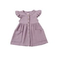 thumbnail image 1 of Gupgi Filles Volent Robe de Couleur Unie Col Rond Robes à une Poitrine, 1 of 9