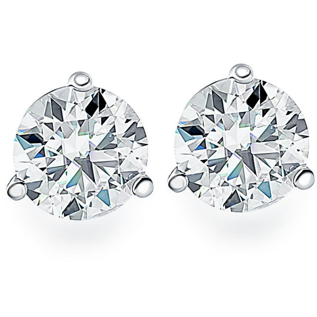 Boucles d'Oreilles Clous en Or 14 K avec Diamants Naturels Taille Ronde Brillant.85 Ct