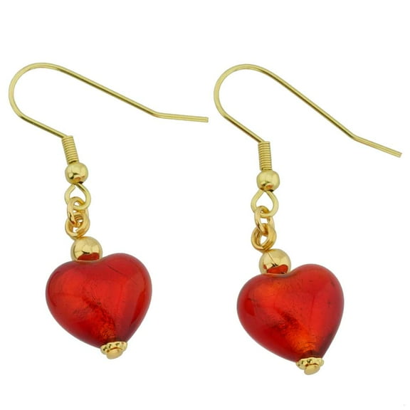 GlassOfVenice Murano Glass Heart Earrings - Fire Red