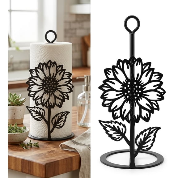 SeekLGT Sunflower Paper Towel Holder Countertop Napkin Rack Decorative Metal Tissue Stand for Kitchen Dining Table Home Decor 1PC