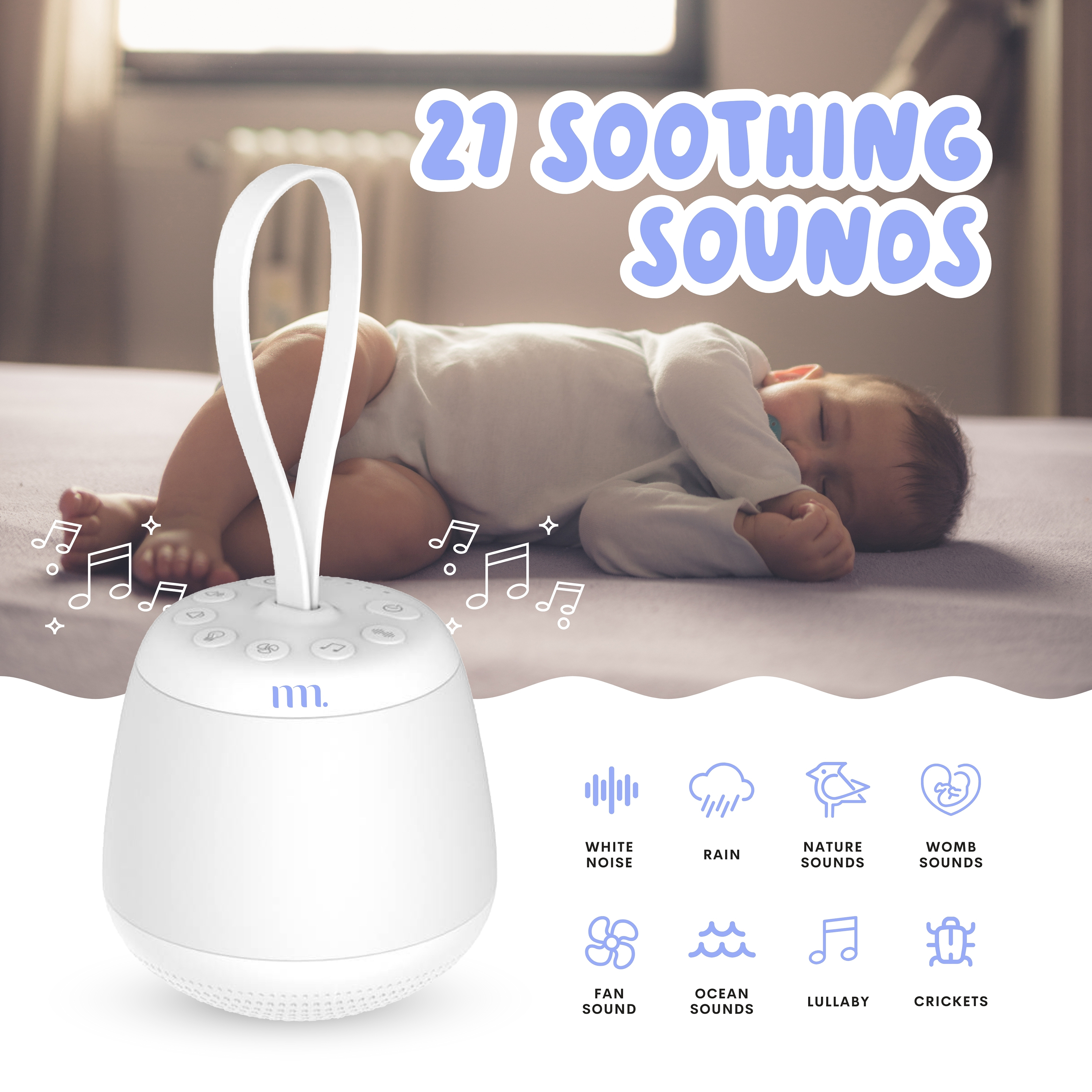 The Midwife Mumma Portable Baby Sound Machine with Red Night Light and Noise Machine for Baby Sleeping with Soothing Sounds and Timer