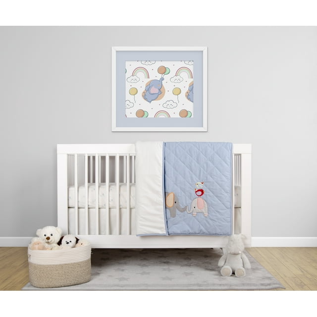 BabyFad Éléphant Diamant Bleu Ensemble de Literie de Bassinette pour Bébé 3 Pcs – 100 % Coton – Ensemble de Chambre de Bébé Garçon Fille Doux et Respirant Neutre – Comprend Couverture, Drap-Housse et Jupe de Bassinette – Adorable Motif Éléphant