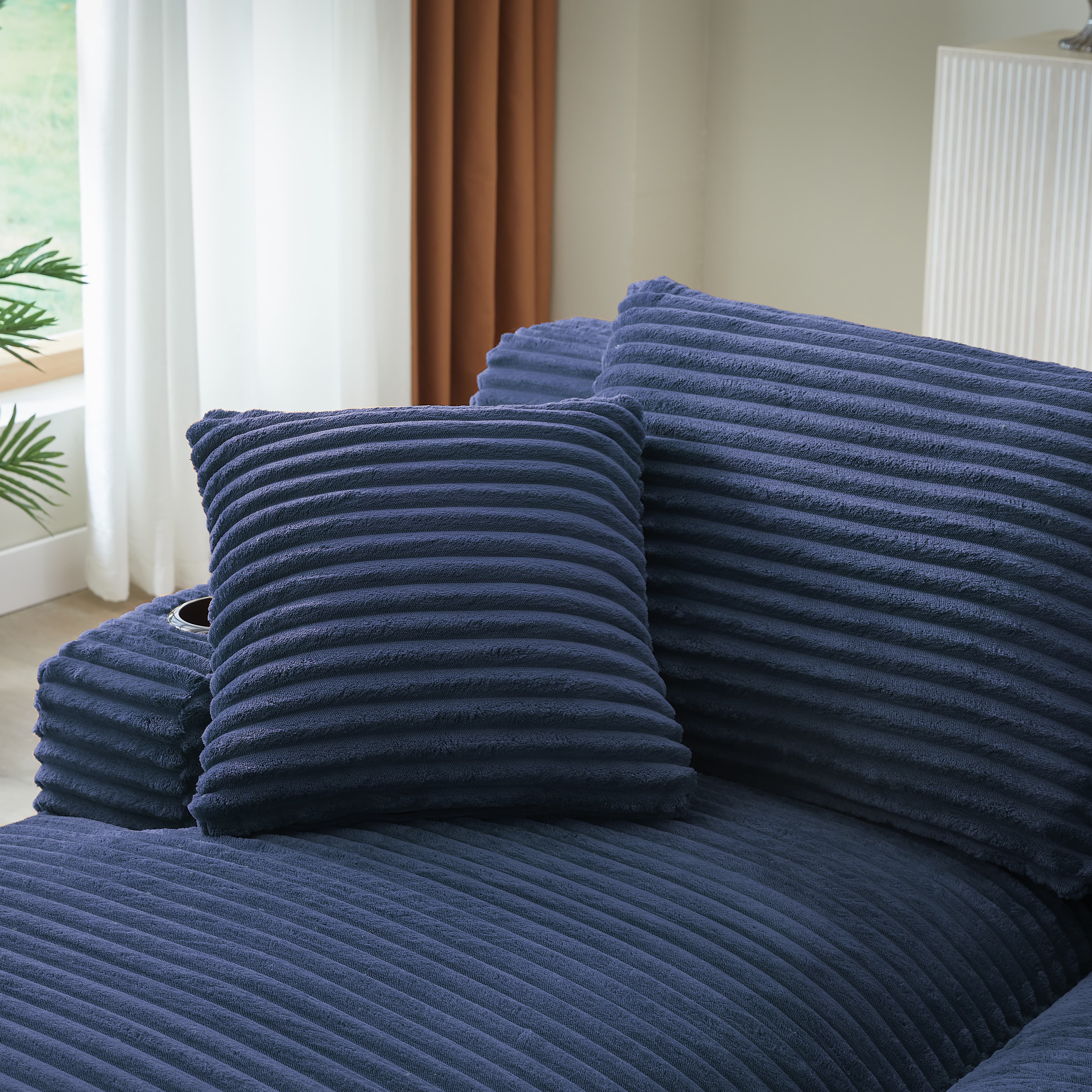 MAYEERTY Compressible Corduroy Double Chaise Sofa, Modern Sectional Loveseat with Cup Holders for Living Room, 71*62*34"Blue