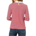 thumbnail image 3 of INSPIRAR CHIC Blusa de Manga Larga para Mujer con Cuello de Muñeca de Rayas en Contraste y Cierre Elástico Casual Color Rojo, 3 of 8