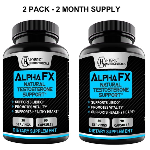 AlphaFX Testosterone Booster Estrogen Blocker Supplement for Men with Tribulus Terrestris, Increased Energy, Stamina, Strength - 180 Capsules (2-Pack)