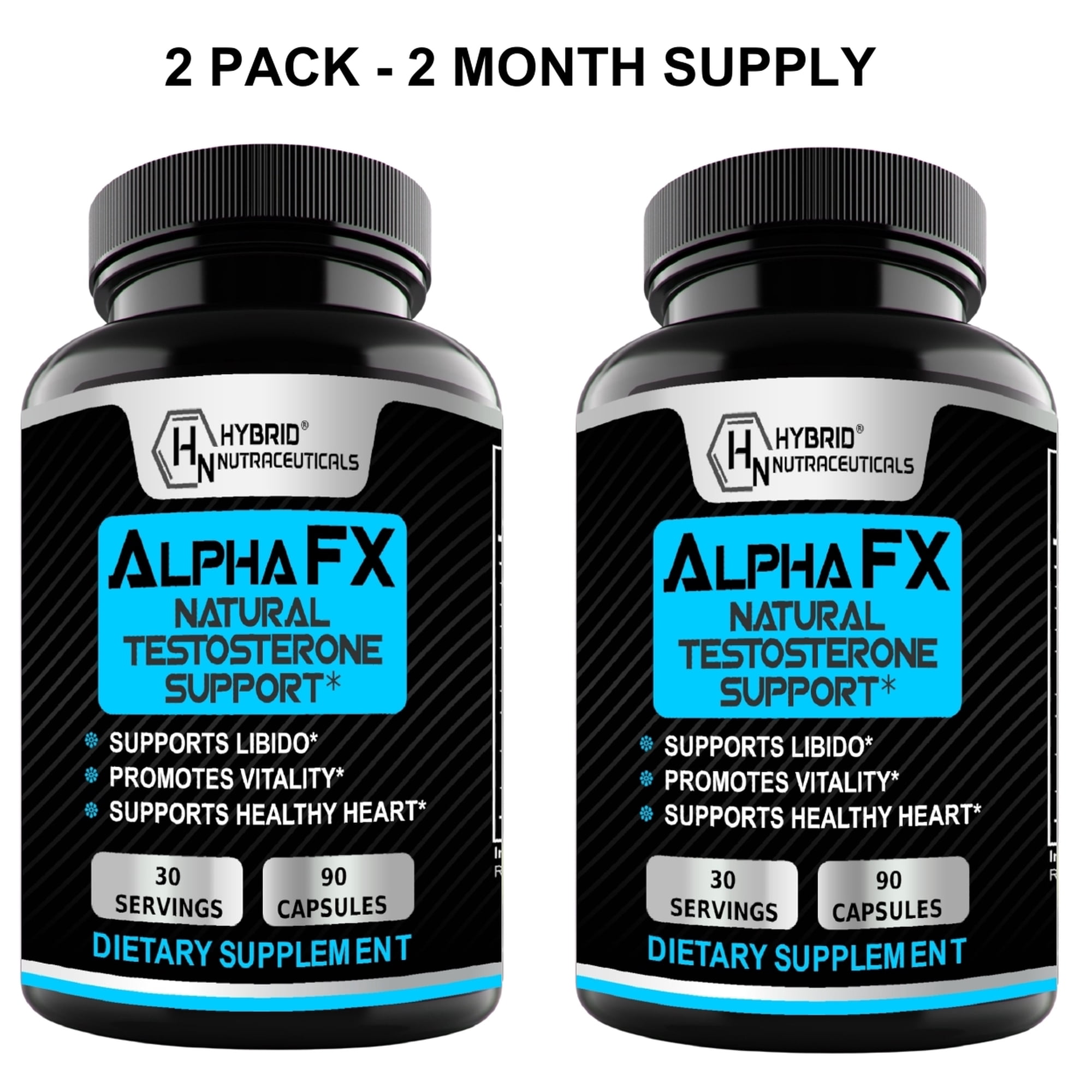 AlphaFX Testosterone Booster Estrogen Blocker Supplement for Men with Tribulus Terrestris, Increased Energy, Stamina, Strength - 180 Capsules (2-Pack)