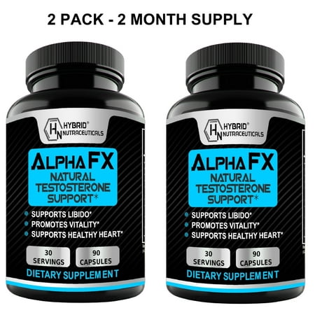 AlphaFX Testosterone Booster Estrogen Blocker Supplement for Men with Tribulus Terrestris, Increased Energy, Stamina, Strength - 180 Capsules (2-Pack)