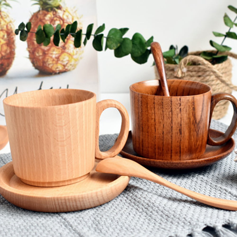 Tiitstoy Natural Wooden Cup, Wood Coffee Cup, Handmade Tea Mugs, Wooden  Drinking Cup for Tea, Beer, Water, Juice, Milk Brown