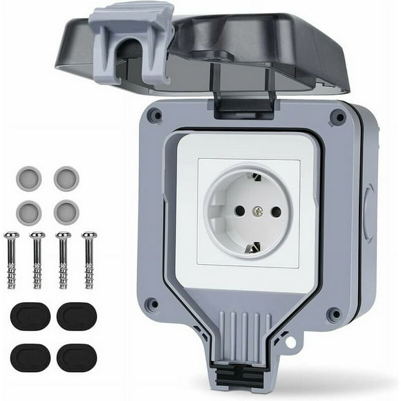 Surface Mounted Waterproof Power Socket, IP66 Rated Robust Outdoor Switch Socket with Lockable Cover, 16A 220V-240V Heavy Duty Plastic Outlet for Safe Use in Wide Application