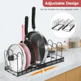 thumbnail image 3 of Organizador de ollas para gabinete, extensible, organizador de ollas y sartenes para gabinete de cocina, 2 métodos fáciles de bricolaje, soporte para tapa de olla con 10 compartimentos ajustables., 3 of 8
