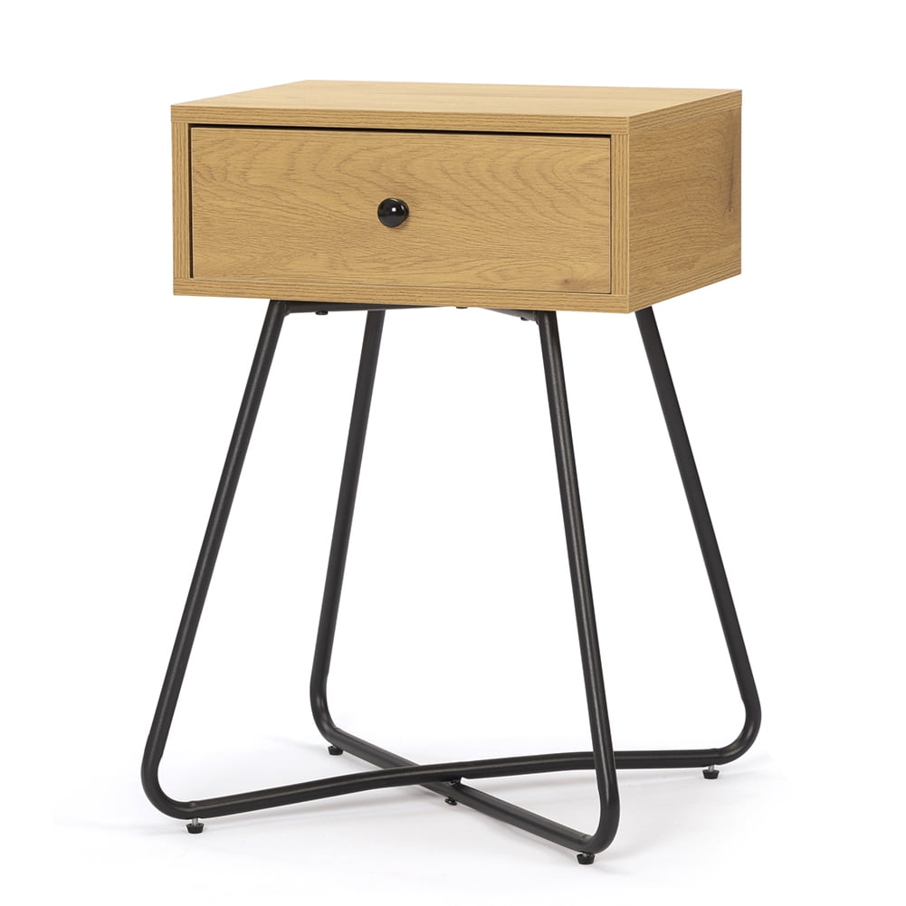 Kadyn Modern Nightstand, End Table with Drawer, Cross Legs, Bedside Table for Closet, Living Room, Oak-1PCS