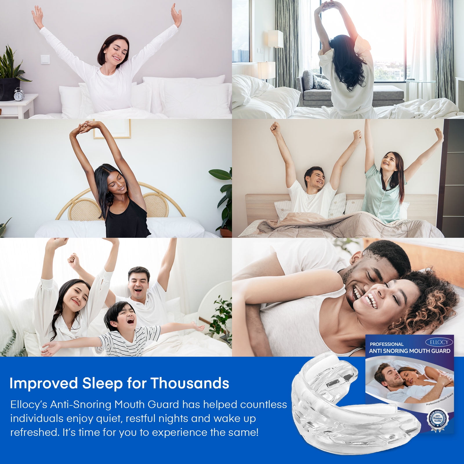 Ellocy Anti Snoring Devices – Mouth Guard for Snoring & Teeth Grinding, Adjustable Fit for Men & Women