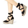 thumbnail image 2 of BLISSFUL STEP Sandales Compensées à Plateforme Espadrilles à Lacets Unies pour Femmes, 2 of 7