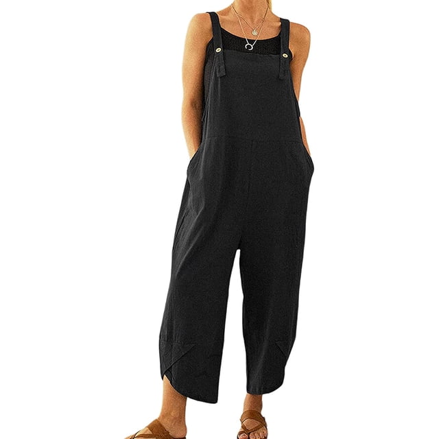 Salopette Ajustable Sans Manches en Coton et Lin pour Femmes, Ample, avec Poches
