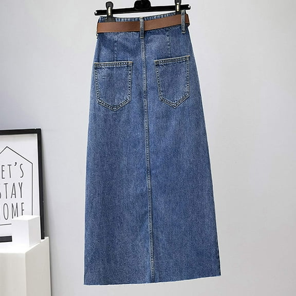 Pxiakgy skirts for women Women's Embroidery High Waisted Mid Length Spring And Summer New Slimming Slit Bag Hip A Line Skirt Denim Skirt women's skirts skirts for women trendy Blue   L