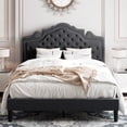 thumbnail image 2 of Allewie King Size Platform Bed Frame with Tiara Upholstered Diamond Button Tufted Headboard, Dark Grey, 2 of 9