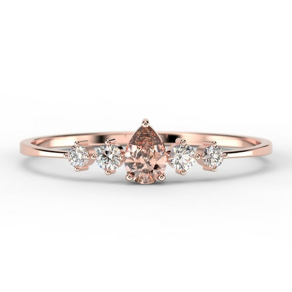 Dazzling Minimalist 1.05 Carat Pear Cut Morganite And Diamond Moissanite Classic Engagement Ring, Affordable Wedding Ring in 925 Sterling Silver With 18k Rose Gold Plating, Anniversary Ring