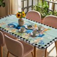 thumbnail image 3 of Black Plaid Easter Table Cloths for 5 Foot Rectangle Tables, Truck Spring Floral Bunny Wooden Patio Waterproof Elastic Fitted Tablecloths, Washable Rectangular Table Cover for Camping, 3 of 8