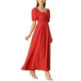 thumbnail image 4 of INSPIRE CHIC Maxi Dress for Women's Square Neck Ruched Sun Dresses Red XS, 4 of 5