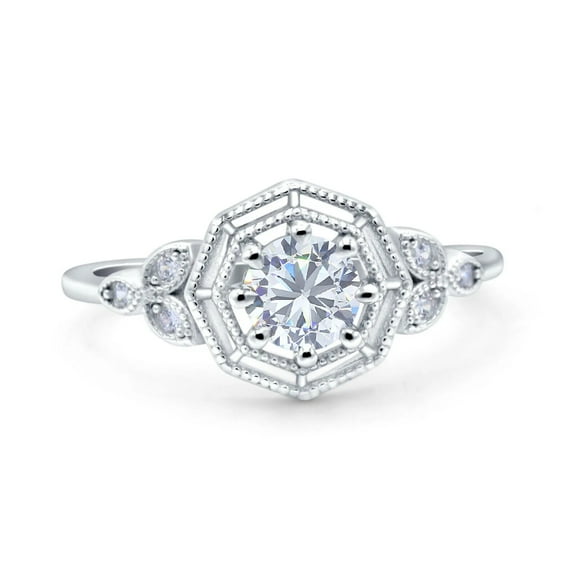 Hexagon Halo Solitaire Cluster Diamond Ring 1.9 Ct Diamond 14K White Gold Over