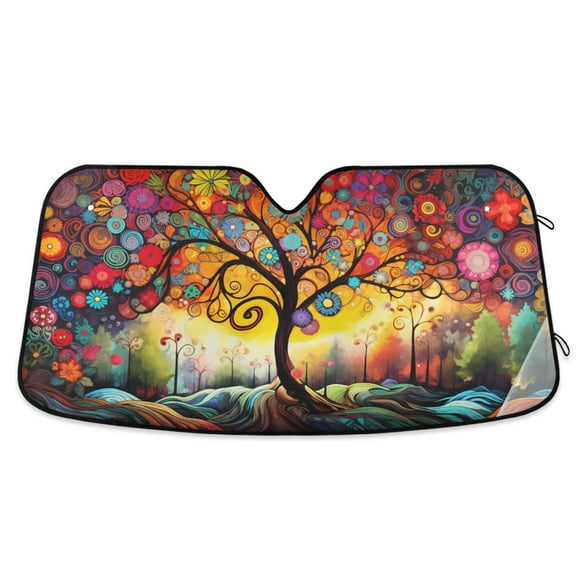 ALAZA Colorful Tree Windshield Sun Shade Car Foldable Sun Visor Block UV Rays Protector 55"x27.6"