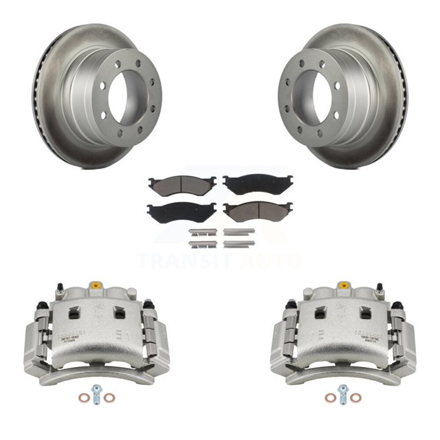 Transit Auto Rear Disc Brake Caliper Coated Rotors and Ceramic Pads Kit for Car 2003-2008 Dodge Ram 3500 with Dual Wheels KCG-100263C