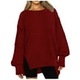thumbnail image 6 of Womens Oversized Sweatshirts Side Slit Casual Crewneck Solid Pullover 100% Polyester Baggy Loose Fall Tops (M, Wine), 6 of 6