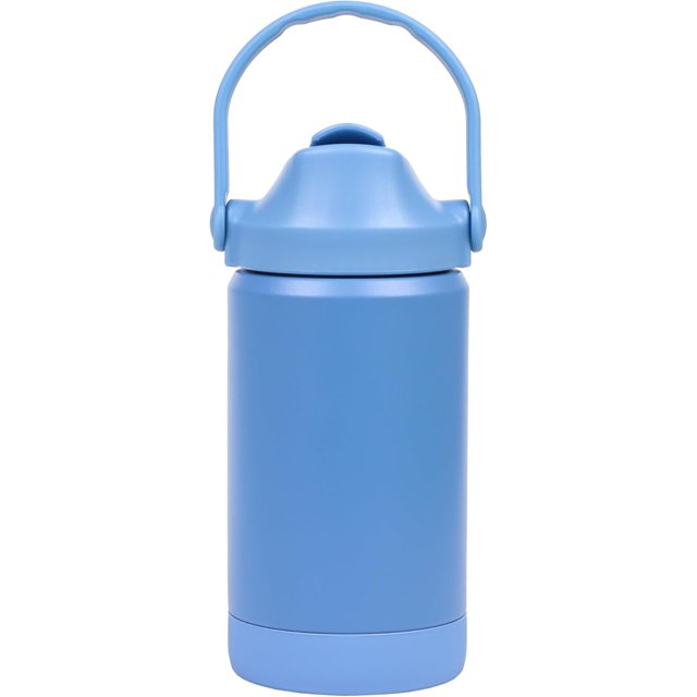 SIABC-Re-Play Bouteille d'Eau 12 oz pour Enfants - Gobelet en Acier Inoxydable à Isolation sous Vide avec Paille Rabattable, Base et Poignée en Silicone - Conception Anti-Déversement et Anti-Fuite, Va au Lave-Vaisselle et au Congélateur, Denim
