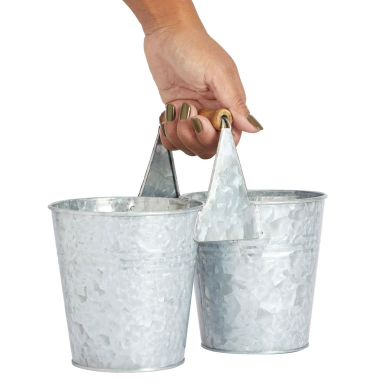 Juvale Small Metal Galvanized Double Bucket, Tin Sharp And Dull