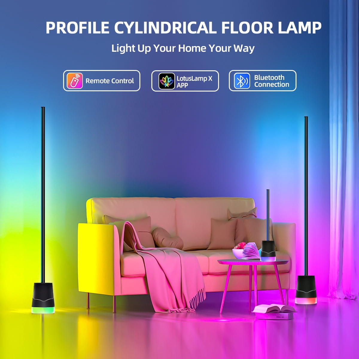 RGB Floor Lamp,Smart RGB Corner Floor Lamp,81 LEDs Bright Standing Lamps for Living Room with APP and Remote,Modern Floor Lamp with Music Sync and 16 Million Colors, Ambient Lighting for Bedroom
