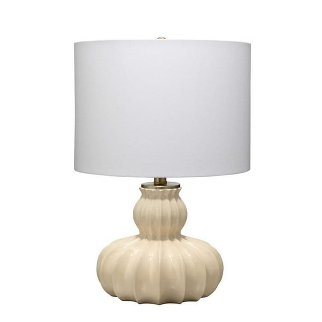 Benzara BM241094 Table Lamp wit Pot Bellied Body & Ribbed Pattern, Cream