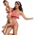 thumbnail image 3 of Styles I Love Family Matching Floral Leaf Printed Bikini Swimsuit Pool Water Game Swimwear Beach Bathing Suit for Mom and Daughter (Red Checkered, Daughter 128/4-5 Years), 3 of 7